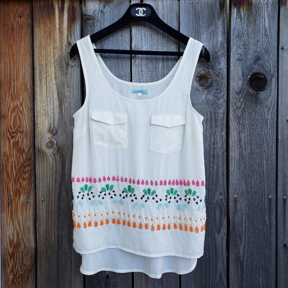 Anthropologie Leifnotes White Beaded Top